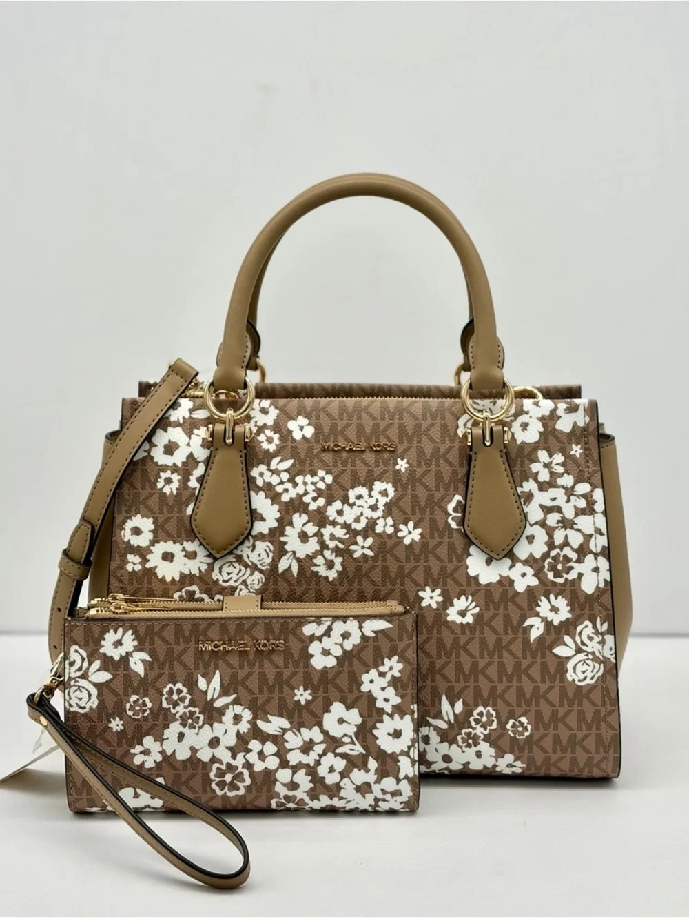 Michael Kors Marilyn Medium Printed Signature Logo Satchel and Wallet Set
